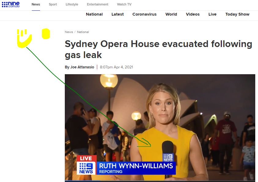 Na obrázku môže byť 1 osoba a text, v ktorom sa píše „Benine News Sport Lifestyle Entertainment Watch TV National Latest Coronavirus News National World Videos Live Today Show Sydney Opera House evacuated following gas leak By Joe Attanasio 8:07pm Apr 2021 LIVE : NEWS #9 NEWS RUTH WYNN-WILLIAMS REPORTING“