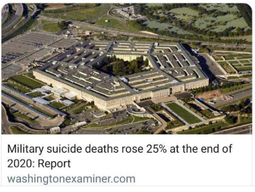 Na obrázku môže byť text, v ktorom sa píše „Military suicide deaths rose 25% at the end of 2020: Report washingtonexaminer.com“