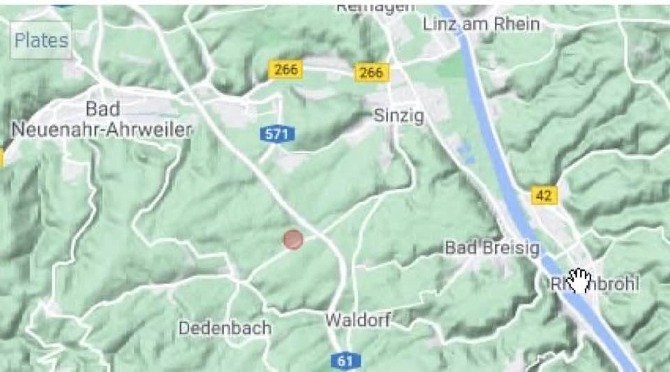 Na obrázku môže byť mapa a text, v ktorom sa píše „Plates nemayen Linz am Rhein 266 266 Bad Neuenahr-Ahrweiler hr-Ahrweiler 571 Sinzig 42 Dedenbach Bad Breisig RKTM RK hbrohl Waldorf 61“