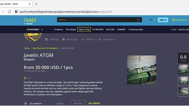 FGM-148 Javelin is sold for $30K in the darknet with location Kyiv