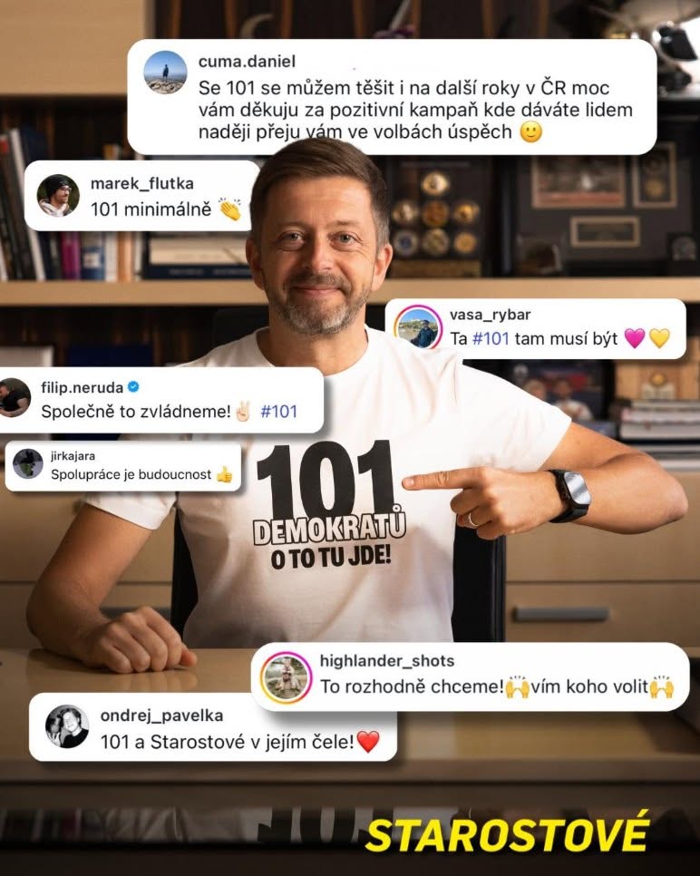 Může jít o obrázek jeden člověk nebo víc lidí, bradka a text, kde se píše cuma.daniel Se 101 se mužem tešit na další roky V ČR moc vám dekuju za pozitivní kampan kde dáváte lidem nadëji preju vám ve volbách úspech marek_ marek_flutka 101 minimálnễ vasa_ vasa_rybar Ta#101tammusíbyt Ta #101 tam musí být jirkajara Spoluprácej je budoucnost filip.neruda filip neruda Společne to zvládneme! #101 101 DEMOKRATÜ OTOTUJDE! OTO TU JDE! highlander_shots To rozhodne chceme! ondrej_pavelka 101 a Starostové v jejím čele! vím koho volit STAROSTOVÉ