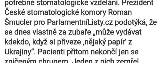 Ukrajinští zubaři bez aprobací? Komora varuje, že nový systém ohrožuje pacientyV…