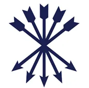 Tmavomodrý symbol piatich skrížených šípov na bielom pozadí.