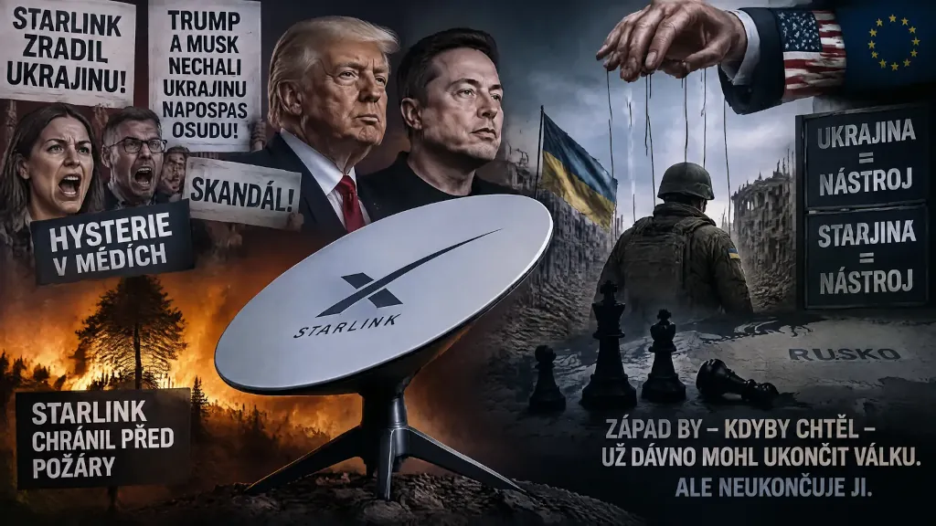 Satelitná parabola Starlink s portrétmi Elona Muska a Donalda Trumpa.