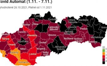 Čierne okresy na Slovensku od pondelka výrazne pribudli, bordových je 39 a oranžové aj červené ubudli