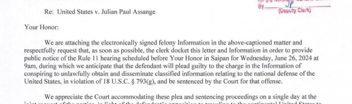 Julian Assange byl po 1901 dnech propuštěn z londýnské věznice Belmarsh a odletěl do Austrálie výměnou za dohodu s americkým hegemonem! Přizná vinu za špionáž a americký soudce na Saipanu mu udělí trest, který si již odseděl v Londýně! Assange bude volný, ale odsouzený, zatímco američtí zločinci z dokumentů, které Assange odhalil a uveřejnil, ani nebyli obviněni!