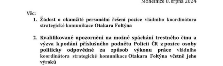 Koordinátor strategické komunikace Fialovy vlády označil odpůrce vládní politiky a války na Ukrajině za svině a zombíky, které je potřeba blíže neurčeným způsobem izolovat! A kde? V koncentračním táboře? Senátorka Hamplová už napsala Fialovi dopis a právník potvrdil, že Foltýn se dopustil podněcování nenávisti ke skupině osob a výzev k omezování jejich práv!