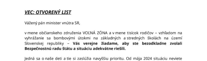 OTVORENÝ LIST NA MINISTERSTVO VNÚTRAPriatelia – rodičia,každým možným smerom…