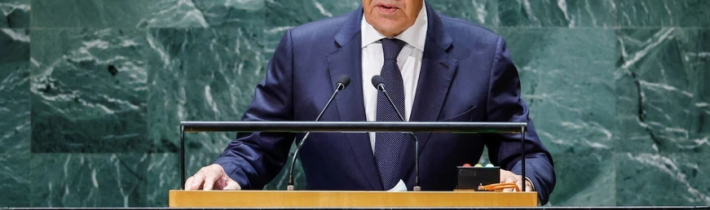 Ruský minister zahraničných vecí Sergej Lavrov v rozprave 80. zasadnutia Valného zhromaždenia OSN
