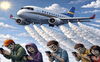 Zírejte dál do mobilu, nahoře není nic k vidění. Chemtrails přece neexistují, říká mainstream. ~ NESPOKOJENÝ