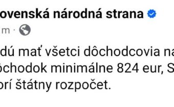 • Slovenská národná strana neschváli štátny rozpočet, ak nebudú pre ľudí vo veku…